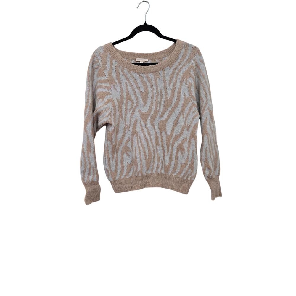 Rebecca Taylor Tiger Stripe Crew Neck Pullover Cozy Soft Alpaca Wool Sweater | S